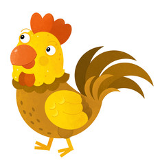 cartoon scene with rooster on white background - illustration for children