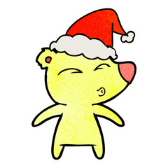 textured cartoon of a whistling bear wearing santa hat