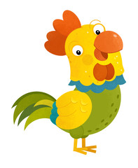 cartoon scene with rooster on white background - illustration for children