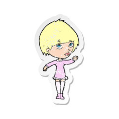 retro distressed sticker of a cartoon woman waving