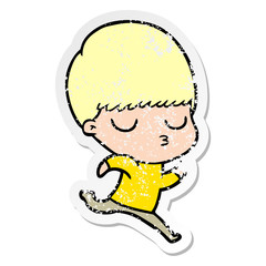 distressed sticker of a cartoon calm boy