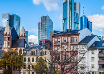 View over Frankfurt am Mein downtown from the Iron Bridge