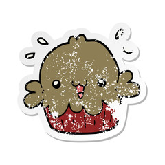distressed sticker of a cute cartoon pie