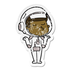 distressed sticker of a cartoon confident astronaut