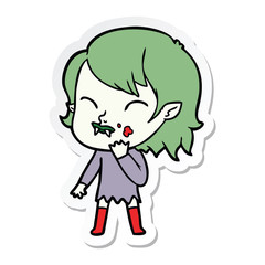 sticker of a cartoon vampire girl with blood on cheek