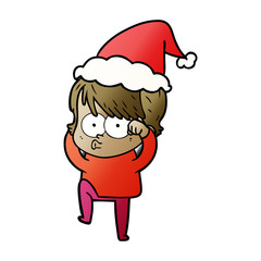 gradient cartoon of a woman wearing santa hat