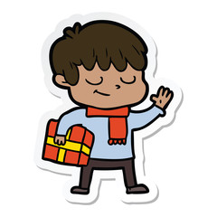 sticker of a cartoon happy boy