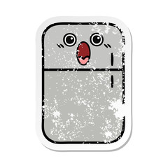 distressed sticker of a cute cartoon fridge freezer
