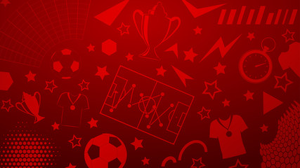 Background of football or soccer symbols in red colors