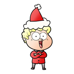 gradient cartoon of a happy man wearing santa hat