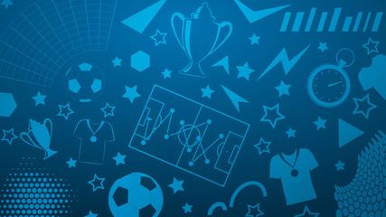 Background of football or soccer symbols in blue colors