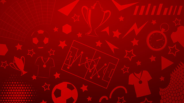 Background of football or soccer symbols in red colors