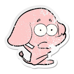 distressed sticker of a cartoon unsure elephant