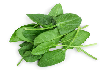fresh spinach isolated on white background. Top view. Flat lay