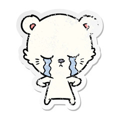 distressed sticker of a crying cartoon polarbear