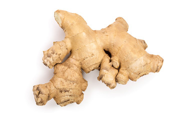 fresh Ginger root isolated on white background. Top view. Flat lay