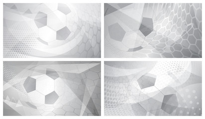 Set of four football or soccer abstract backgrounds with big ball in gray colors © Olga Moonlight