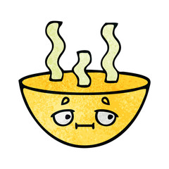 retro grunge texture cartoon bowl of hot soup