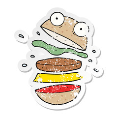 distressed sticker of a cartoon amazing burger