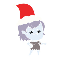 annoyed flat color illustration of a vampire girl wearing santa hat
