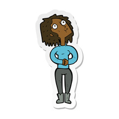sticker of a cartoon woman looking upwards