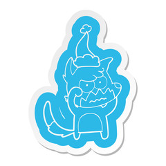 cartoon  sticker of a annoyed fox wearing santa hat
