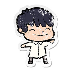 distressed sticker of a cartoon happy boy