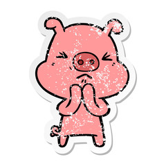 distressed sticker of a cartoon grumpy pig