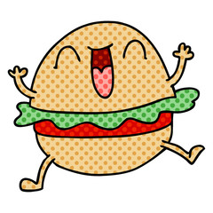 quirky comic book style cartoon happy veggie burger