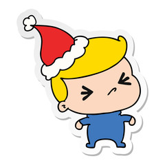 christmas sticker cartoon of kawaii boy