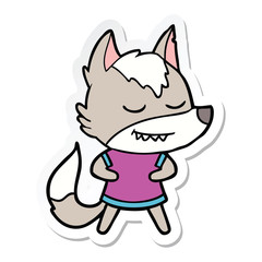 sticker of a friendly cartoon wolf girl