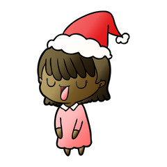 gradient cartoon of a woman wearing santa hat
