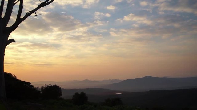 A span of a landscape in the early morning.