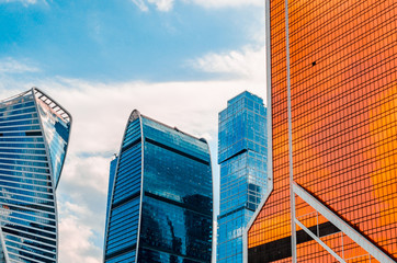 Moscow City in the summer of 2018. Russia. June 25, 2018. Moscow skyscrapers against the sky and clouds. High houses of the capital of Russia.