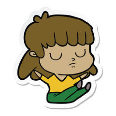 sticker of a cartoon indifferent woman sitting