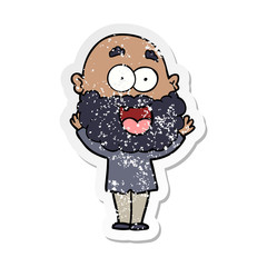 distressed sticker of a cartoon crazy happy man with beard