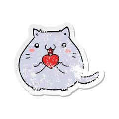 distressed sticker of a cute cartoon cat in love