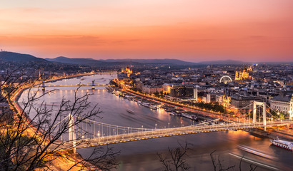 Budapest Panorama sunset - Hungary - View from the citadella