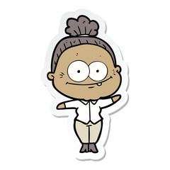 sticker of a cartoon happy old woman