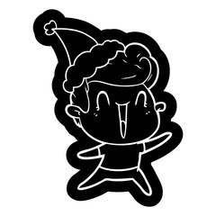 cartoon icon of a excited man wearing santa hat