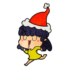 textured cartoon of a woman wearing santa hat