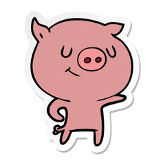sticker of a happy cartoon pig