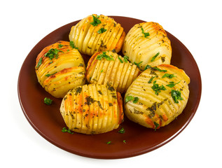 hasselback potatoes isolated on white