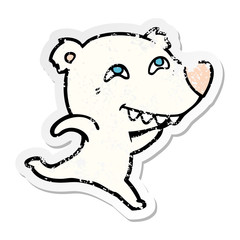 distressed sticker of a cartoon polar bear showing teeth