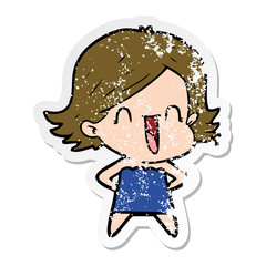 distressed sticker of a cartoon happy woman