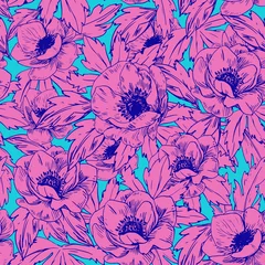 Meubelstickers Seamless pattern with anemone flowers. Vector illustration © aksol
