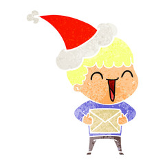 retro cartoon of a happy man wearing santa hat