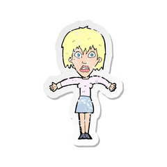 retro distressed sticker of a cartoon shocked woman