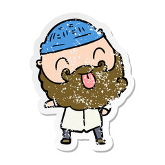 distressed sticker of a man with beard sticking out tongue