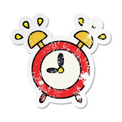 distressed sticker of a cute cartoon ringing alarm clock